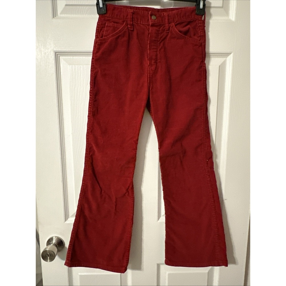 Vintage Hillbilly Rare 70s Corduroy Bell Bottom Trousers Pants Red 26x25